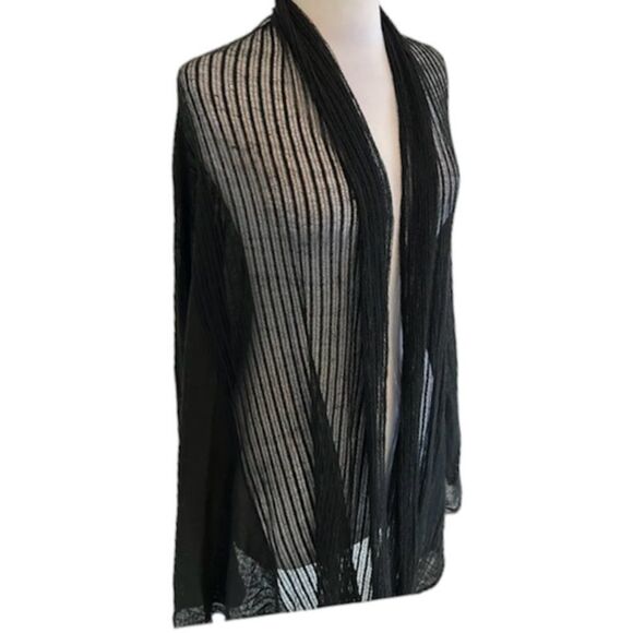 Alice + Olivia Sweaters - Alice & Olivia Black High-Low Open Front Wrap Cardigan